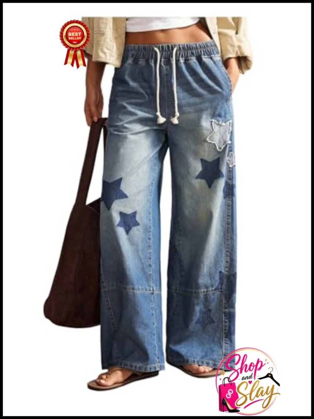 Women's Y2k Baggy Wide Leg Jeans Star Graphic Denim Pants